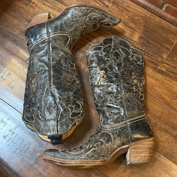 Corral Western Women's Black Vintage Lizard Inlay Boots M. Size 7 - Picture 10 of 16